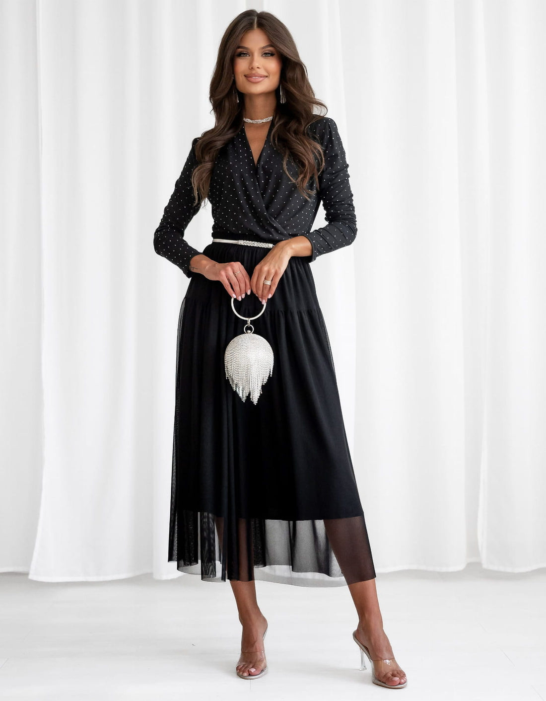 Classic bodysuit with zircons, black