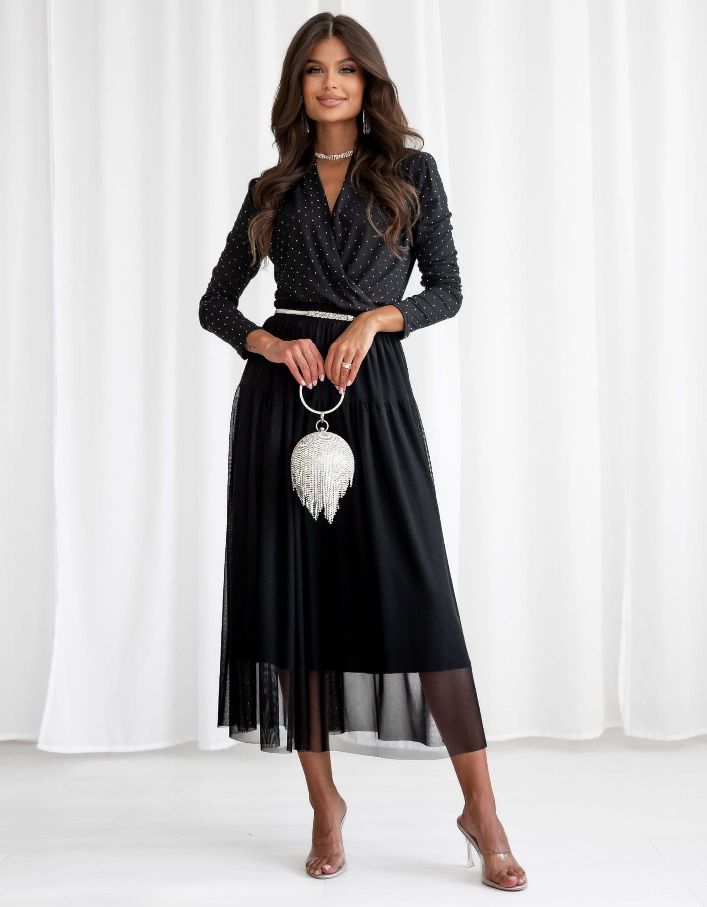 Classic bodysuit with zircons, black