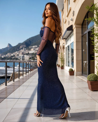 Navy blue evening dress decorated with crystals – Lisa