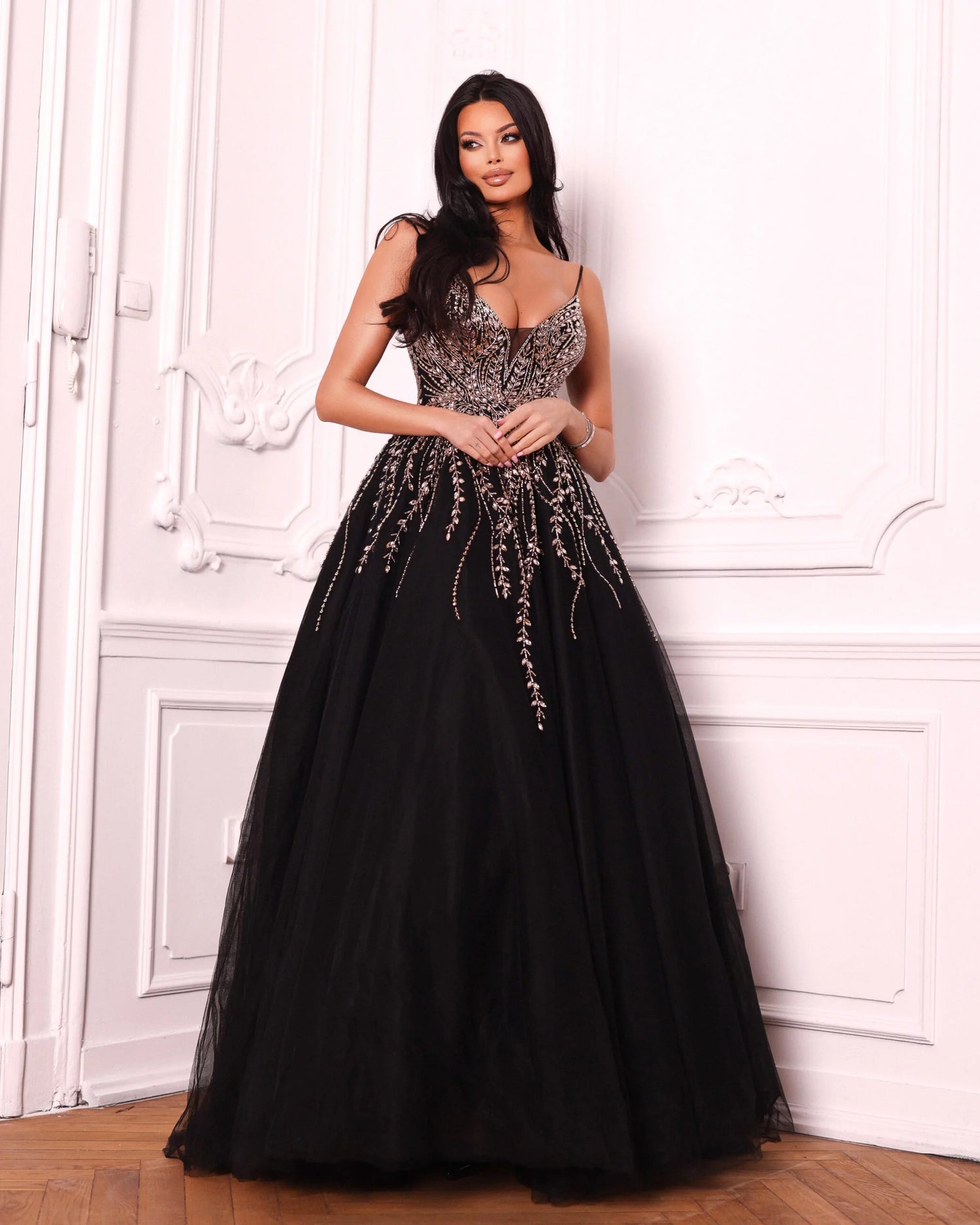 Black flared dress richly decorated – Black Swan