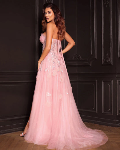 Flared tulle dress in powder pink color – Pink Wintess