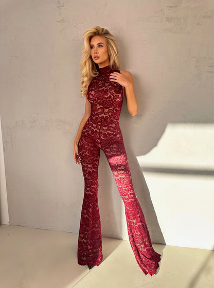BURGUNDY MYSTIC SPEEL - LACE JUMPSUIT