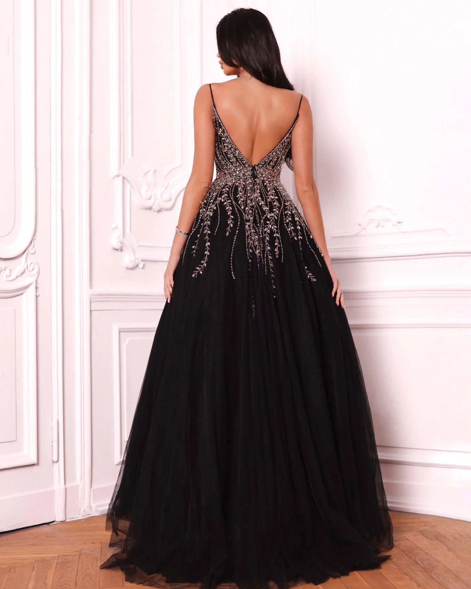 Black flared dress richly decorated – Black Swan