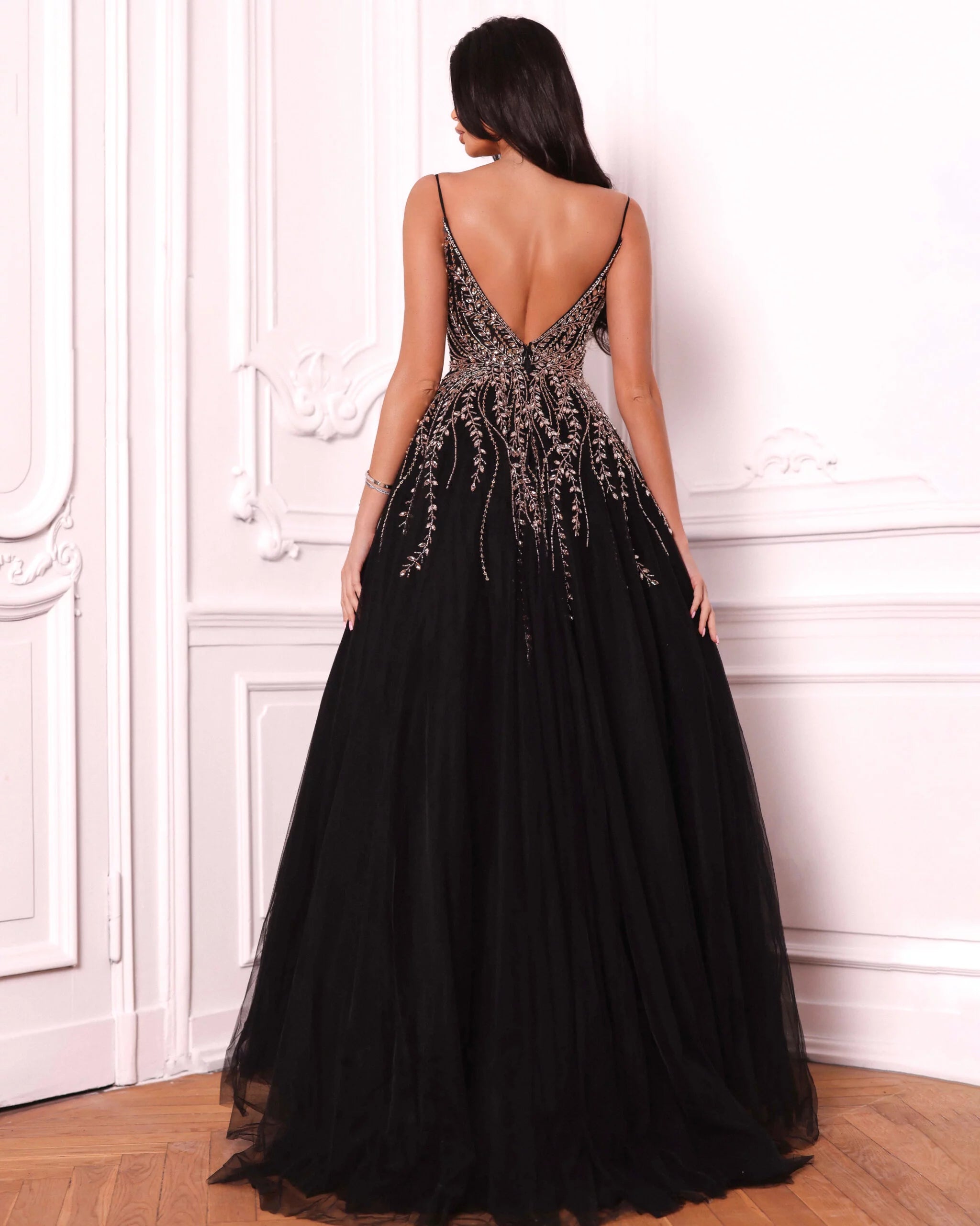 Black flared dress richly decorated – Black Swan