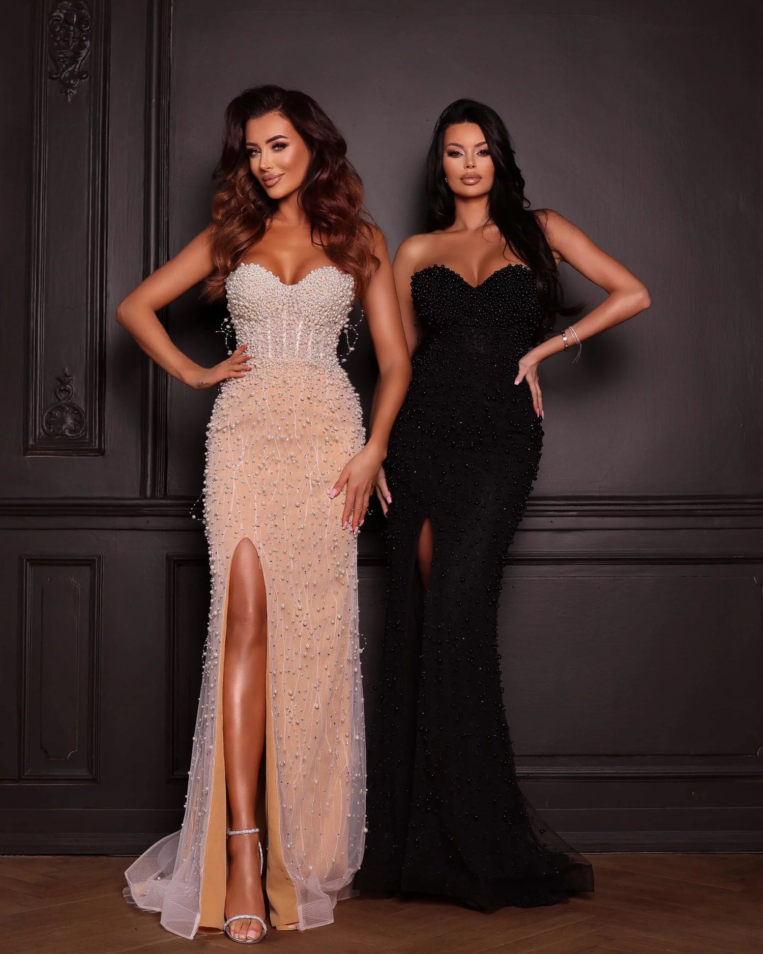 Beige evening dress with pearls – Beige Mermaid